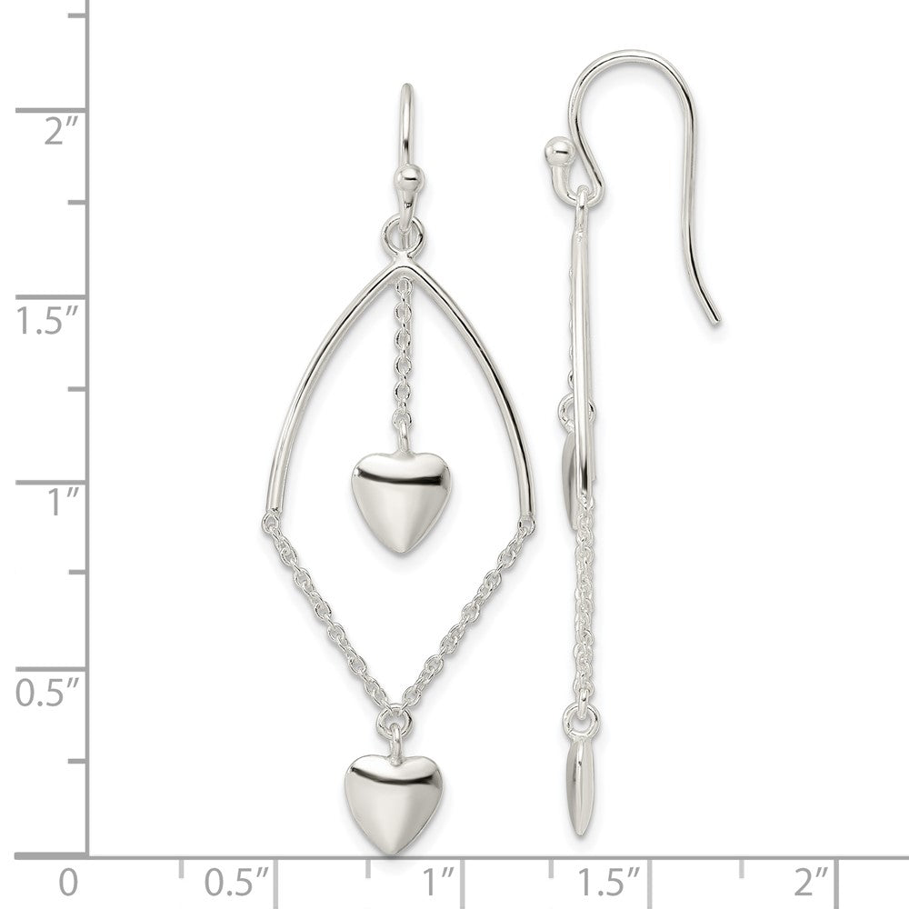 Sterling Silver Polished Dangle Hearts Earrings