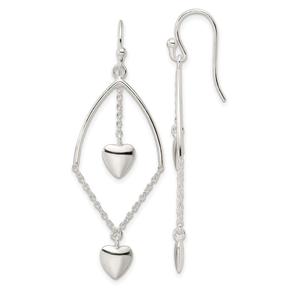 Sterling Silver Polished Dangle Hearts Earrings