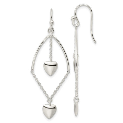 Sterling Silver Polished Dangle Hearts Earrings