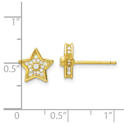 Sterling Silver Polished Gold-Tone Cz Star Post Earrings