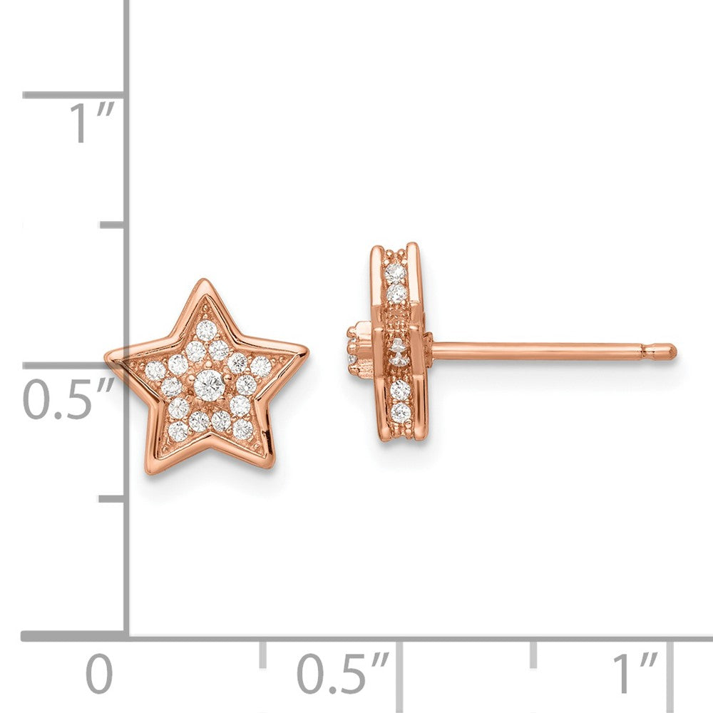 Sterling Silver Polished Rose-Tone Cz Star Post Earrings