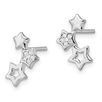 Sterling Silver Rhodium-Plated Polished Cz Star Post Earrings