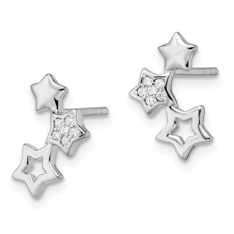 Sterling Silver Rhodium-Plated Polished Cz Star Post Earrings