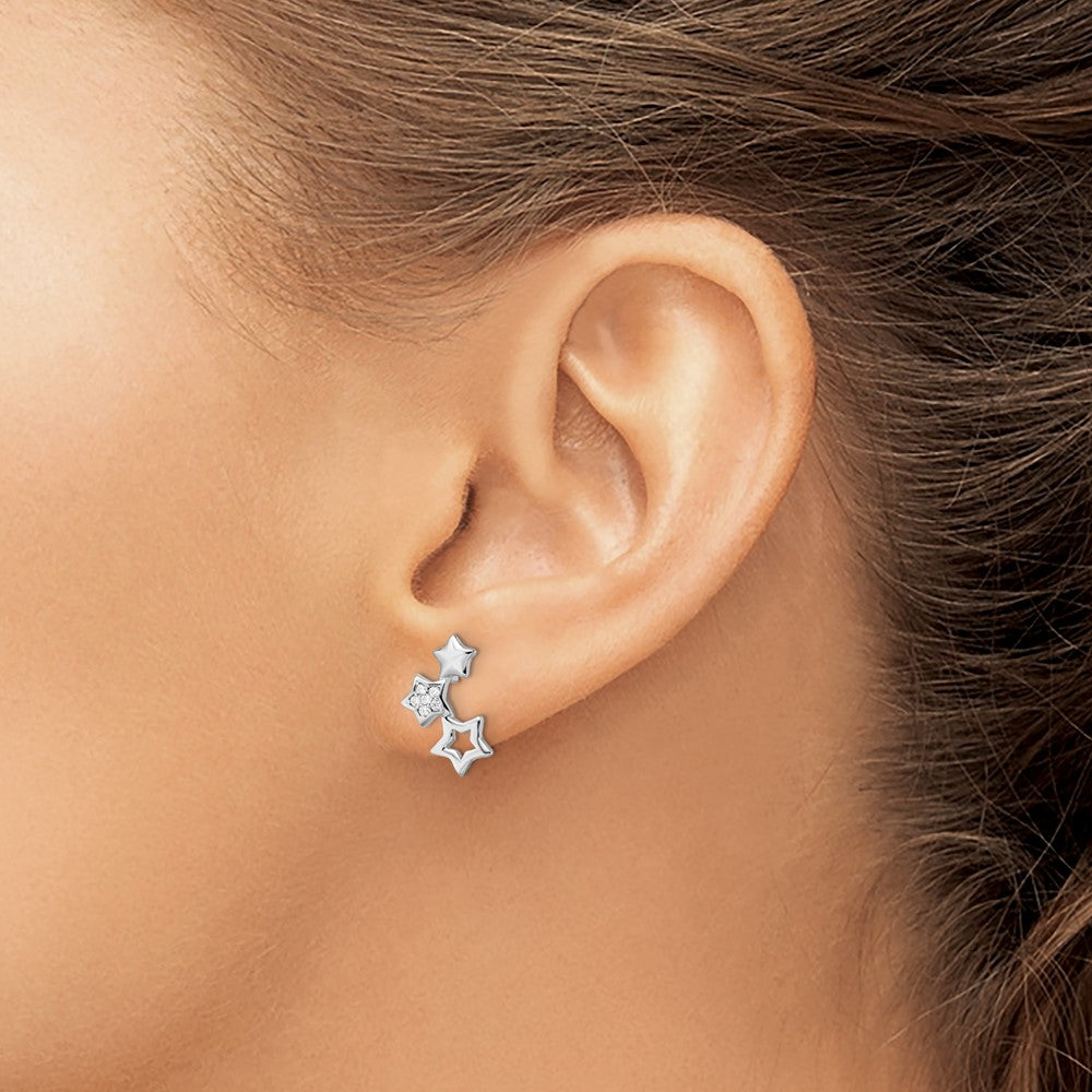 Sterling Silver Rhodium-Plated Polished Cz Star Post Earrings