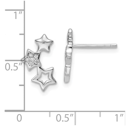 Sterling Silver Rhodium-Plated Polished Cz Star Post Earrings