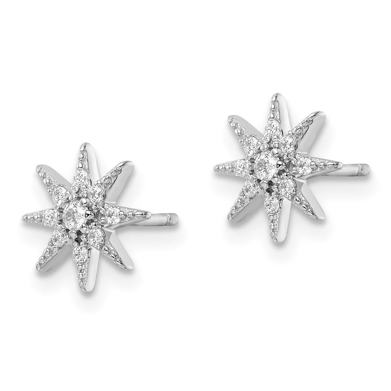 Sterling Silver Rhodium-Plated Polished Cz Star Post Earrings