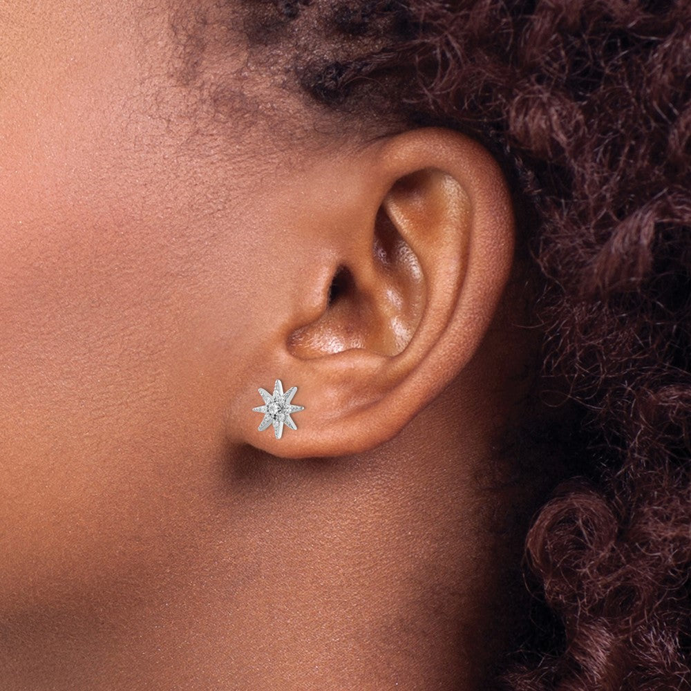 Sterling Silver Rhodium-Plated Polished Cz Star Post Earrings
