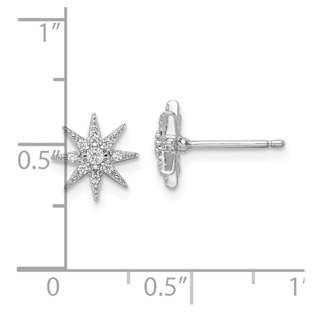 Sterling Silver Rhodium-Plated Polished Cz Star Post Earrings