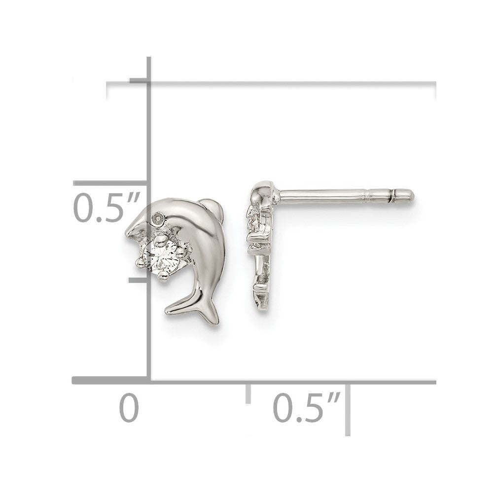 Sterling Silver Rhodium-Plated Cz Dolphin Post Earrings