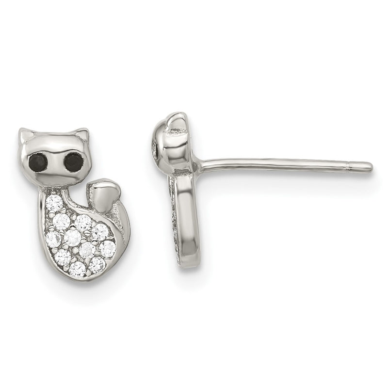 Sterling Silver Rhodium-Plated Cz Cat Post Earrings