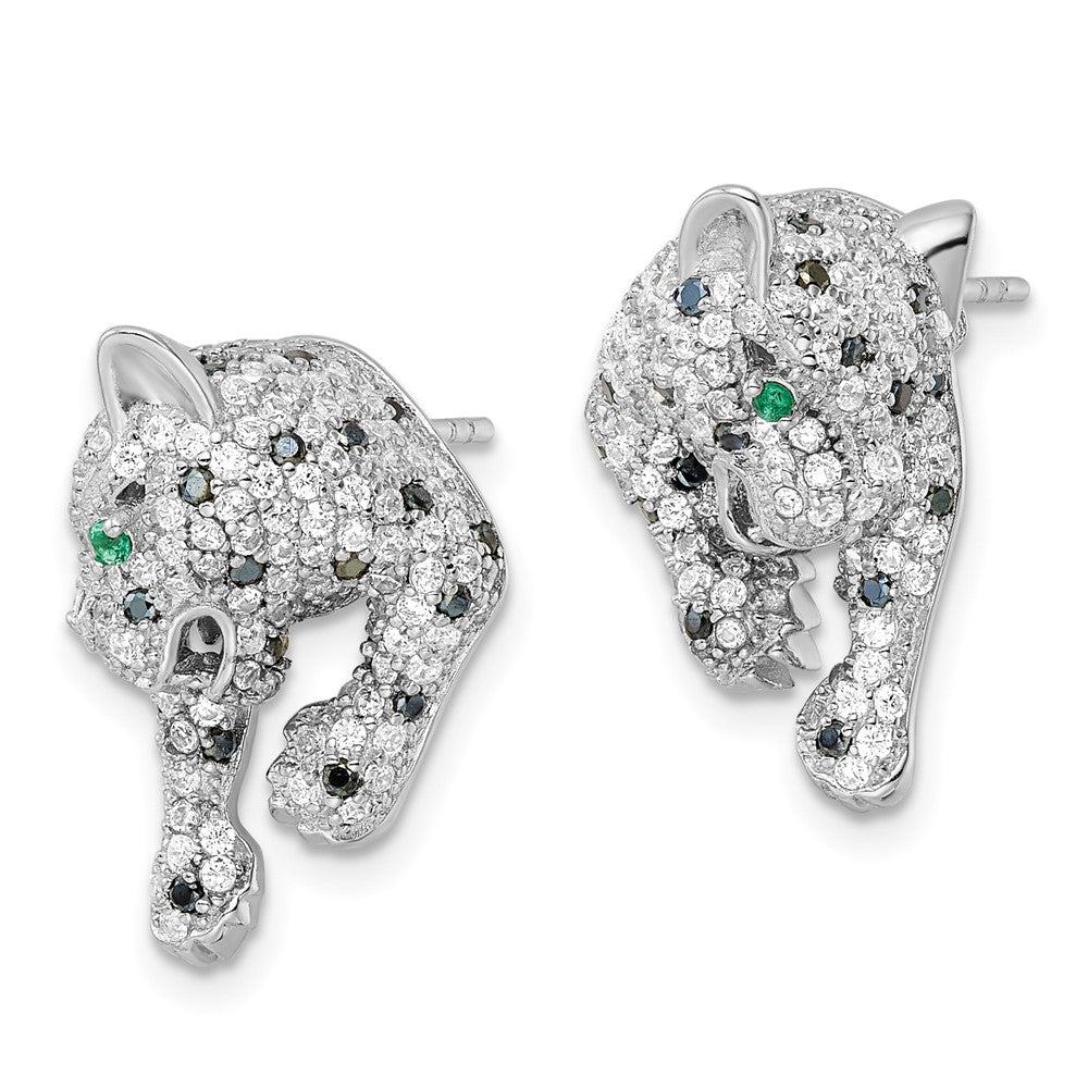 Sterling Silver Rhodium-Plated Polished Cz Cheetah Post Earrings