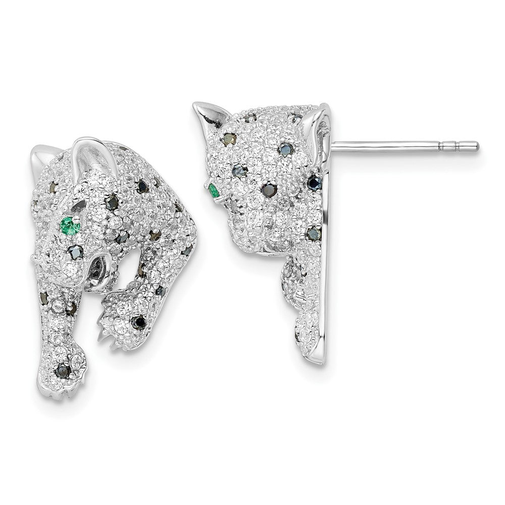 Sterling Silver Rhodium-Plated Polished Cz Cheetah Post Earrings