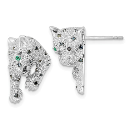 Sterling Silver Rhodium-Plated Polished Cz Cheetah Post Earrings