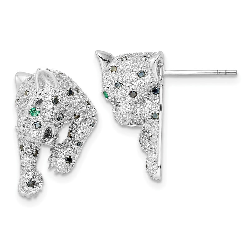 Sterling Silver Rhodium-Plated Polished Cz Cheetah Post Earrings