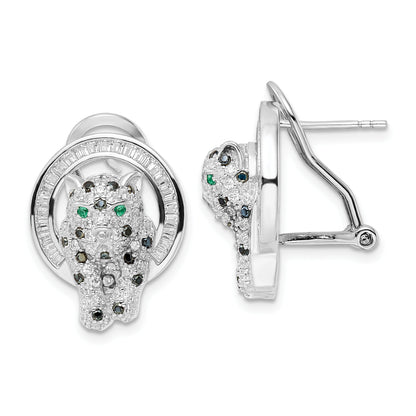 Sterling Silver Rhod-Plated Cz Circle With Cheetah Post Omega Back Earrings