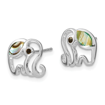 Sterling Silver Rh-Plated Abalone Elephant Post Earrings