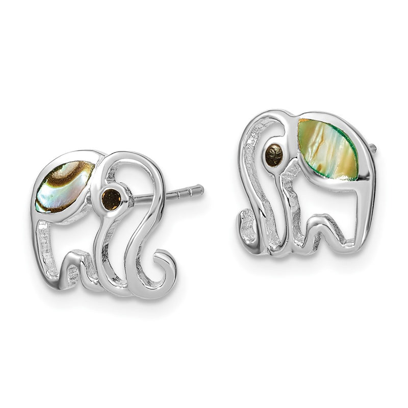 Sterling Silver Rh-Plated Abalone Elephant Post Earrings
