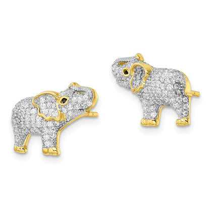 Sterling Silver Rhodium-Plated Gold Tone Cz Elephant Post Earrings