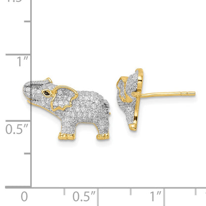Sterling Silver Rhodium-Plated Gold Tone Cz Elephant Post Earrings