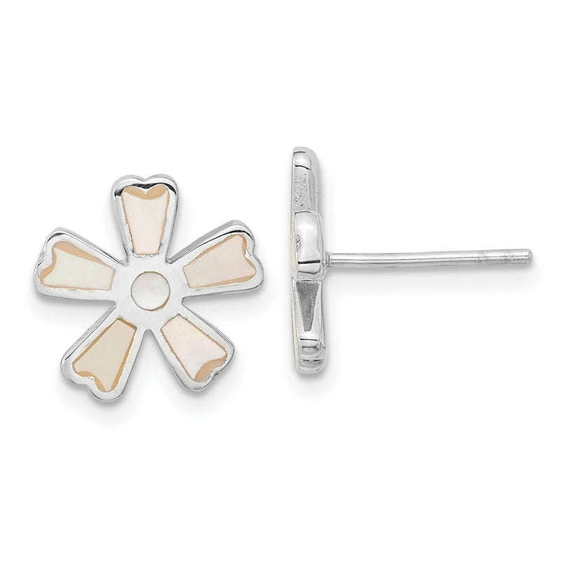 Sterling Silver Rhodium-Plated Polished Mop Flower Post Earrings