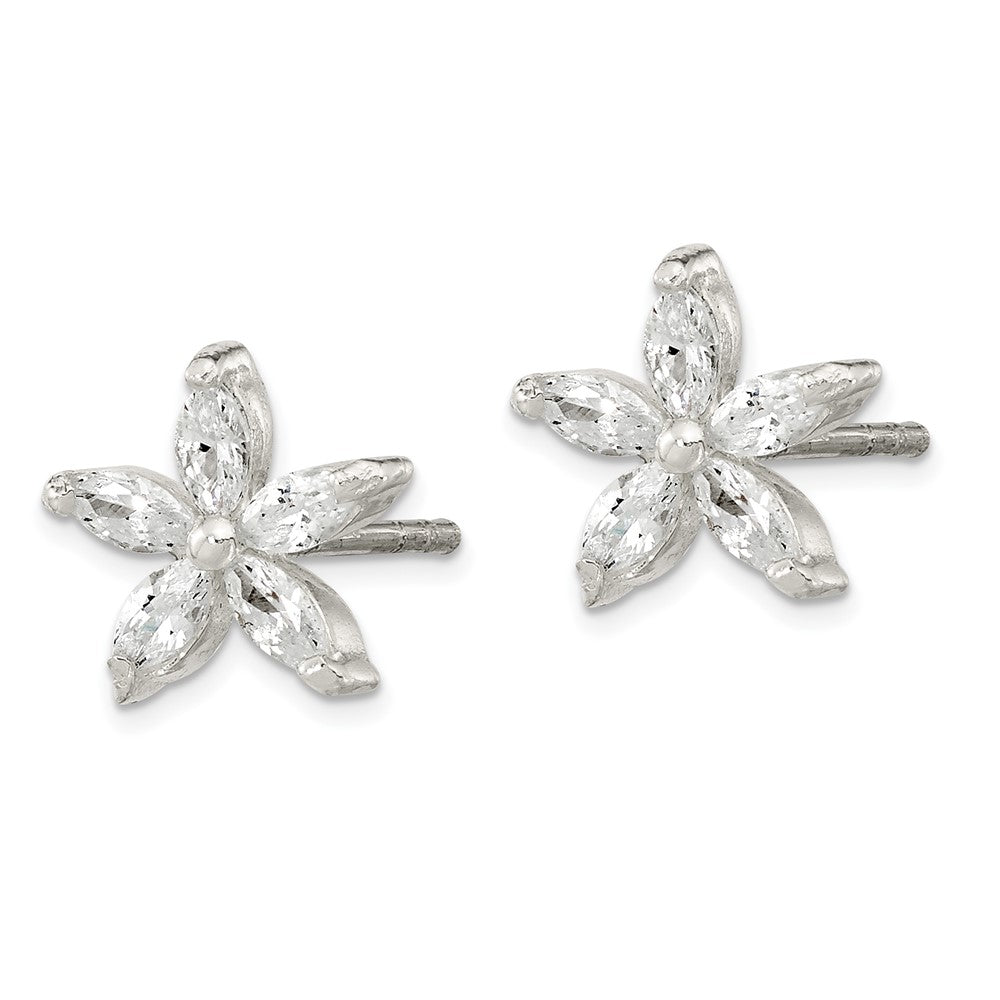 Sterling Silver Polished Cz Flower Post Earrings