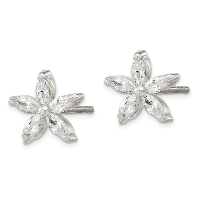 Sterling Silver Polished Cz Flower Post Earrings