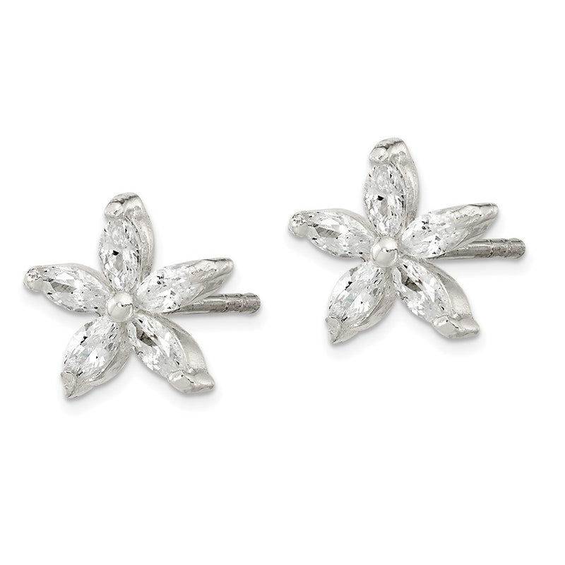 Sterling Silver Polished Cz Flower Post Earrings