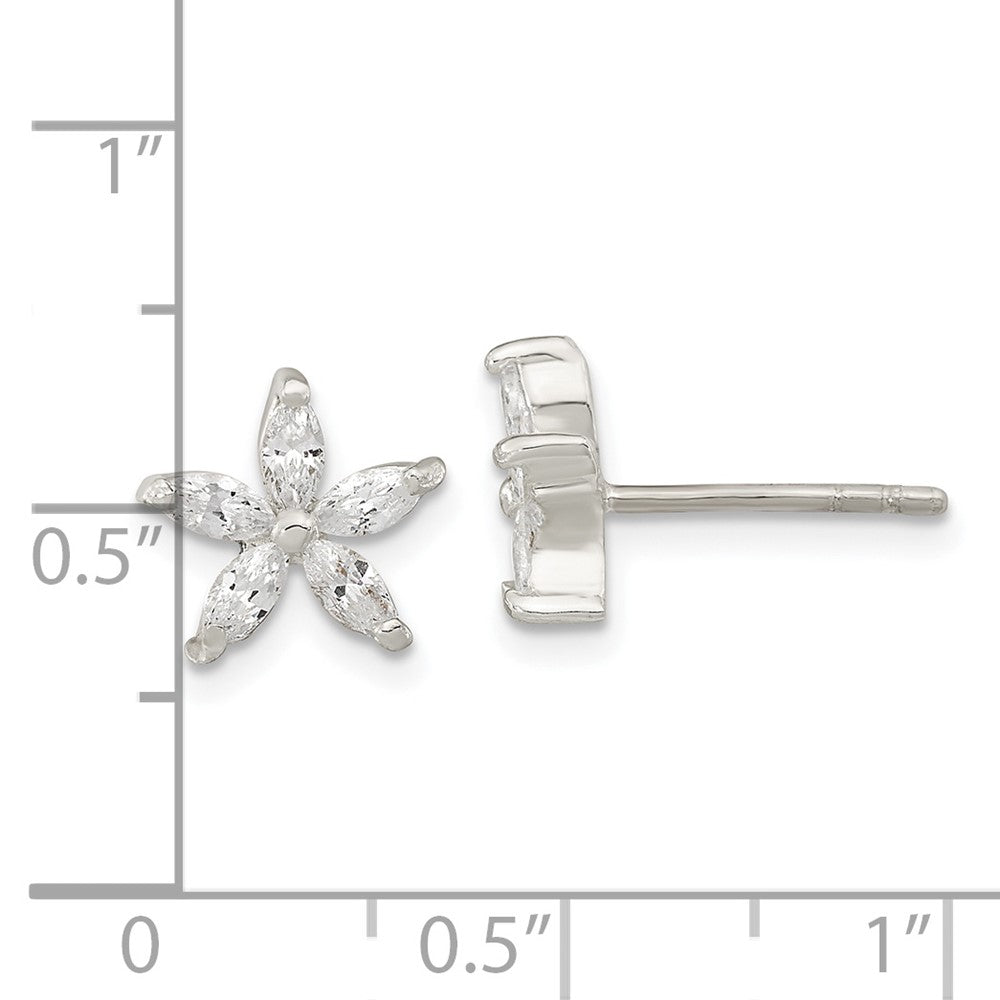 Sterling Silver Polished Cz Flower Post Earrings
