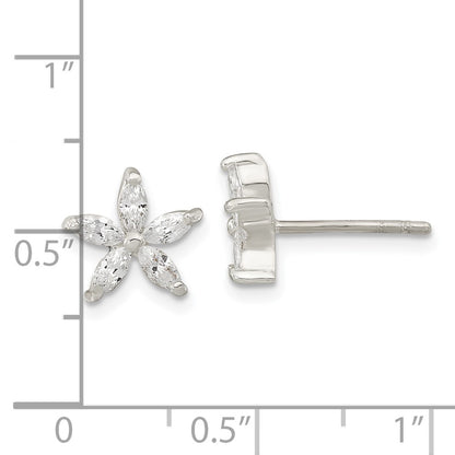 Sterling Silver Polished Cz Flower Post Earrings
