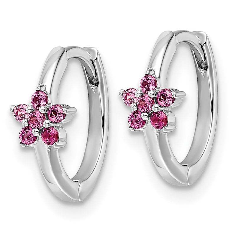 Sterling Silver Rhodium-Plated Polished Dark Pink Cz Earrings
