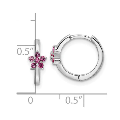 Sterling Silver Rhodium-Plated Polished Dark Pink Cz Earrings
