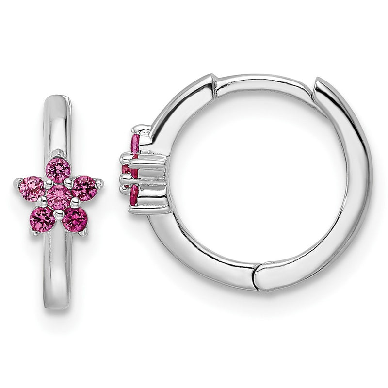 Sterling Silver Rhodium-Plated Polished Dark Pink Cz Earrings