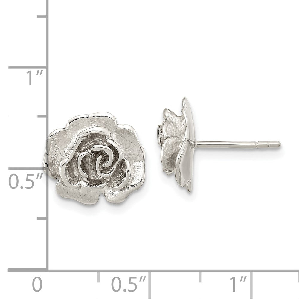 Sterling Silver Rhodium-Plated Rose Post Earrings