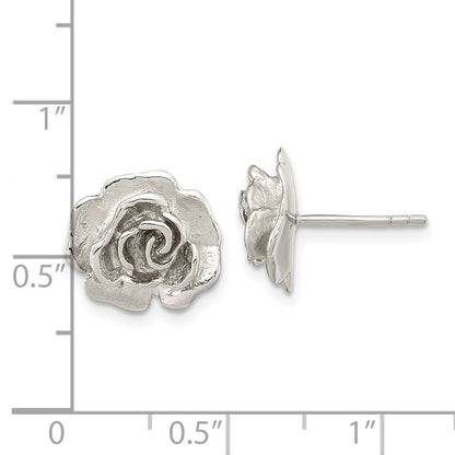 Sterling Silver Rhodium-Plated Rose Post Earrings