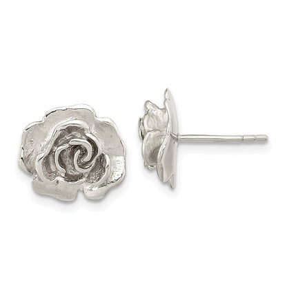 Sterling Silver Rhodium-Plated Rose Post Earrings