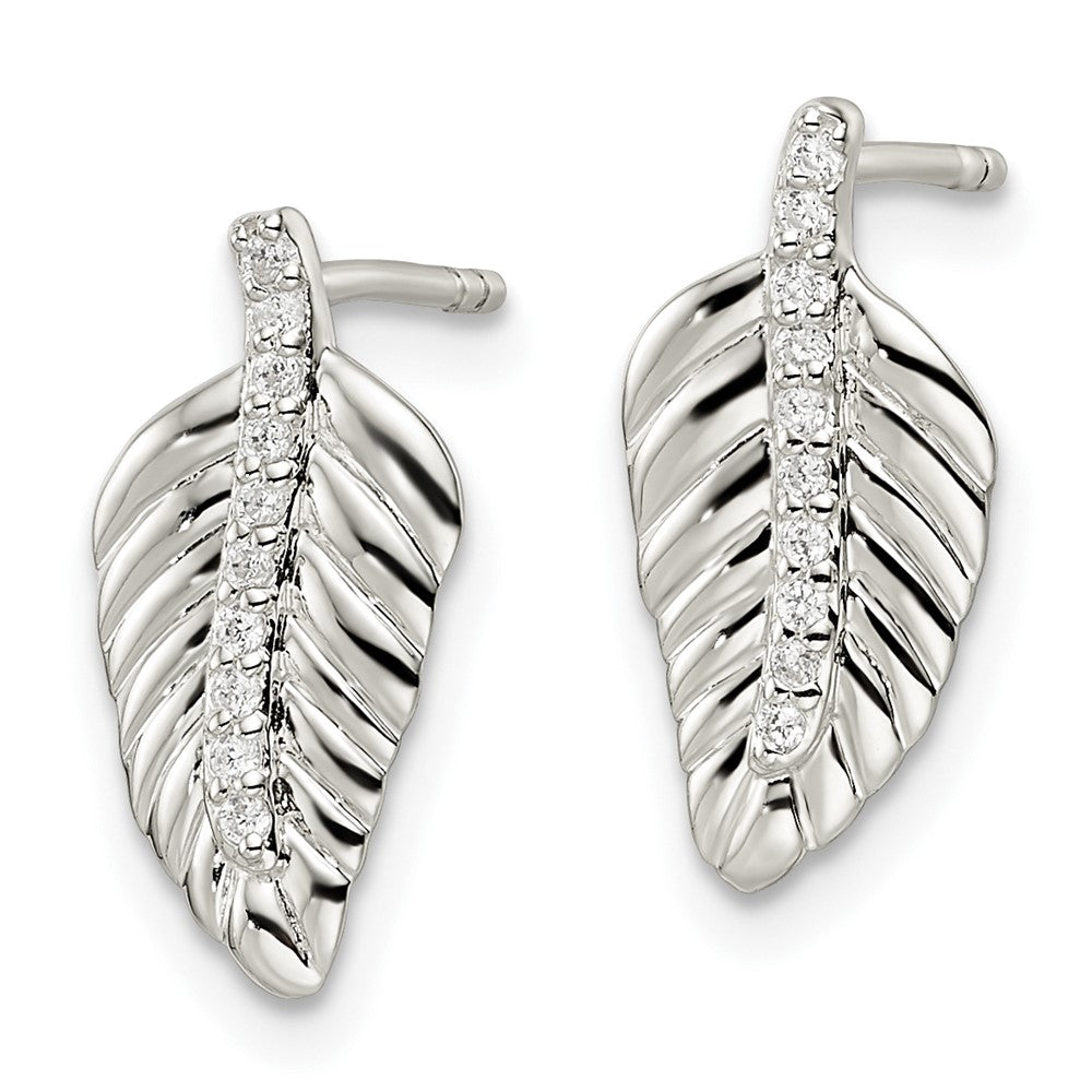 Sterling Silver Cz Leaf Post Earrings