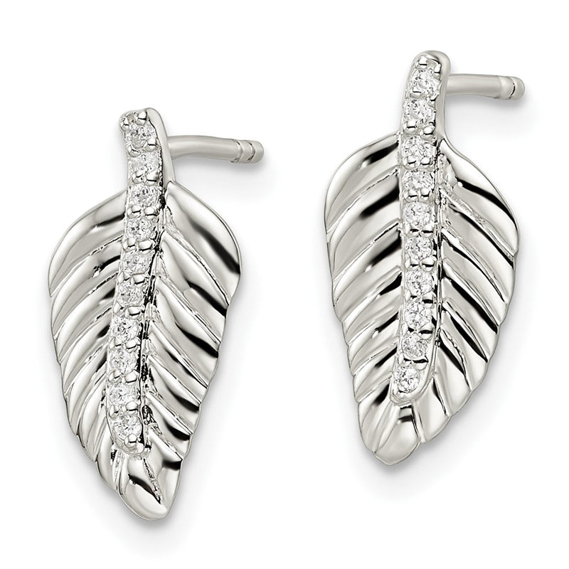 Sterling Silver Cz Leaf Post Earrings