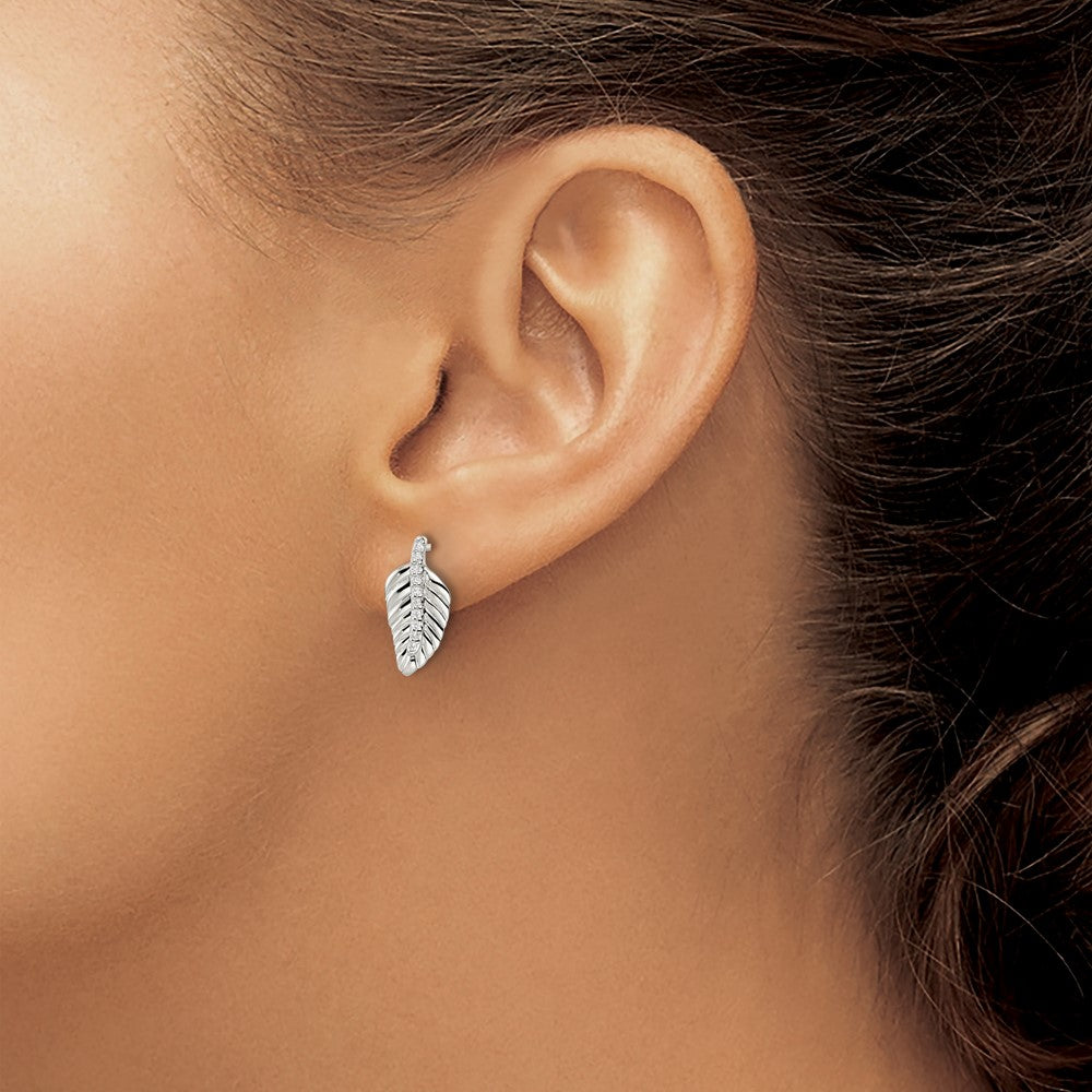 Sterling Silver Cz Leaf Post Earrings