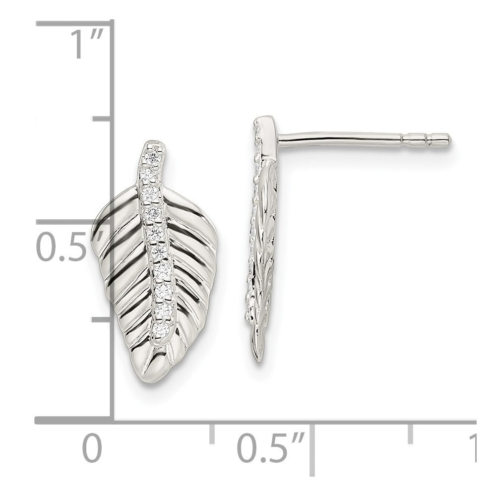 Sterling Silver Cz Leaf Post Earrings