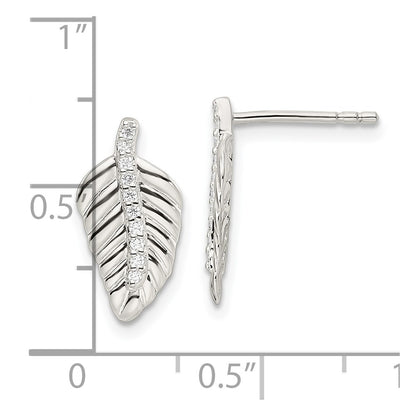 Sterling Silver Cz Leaf Post Earrings
