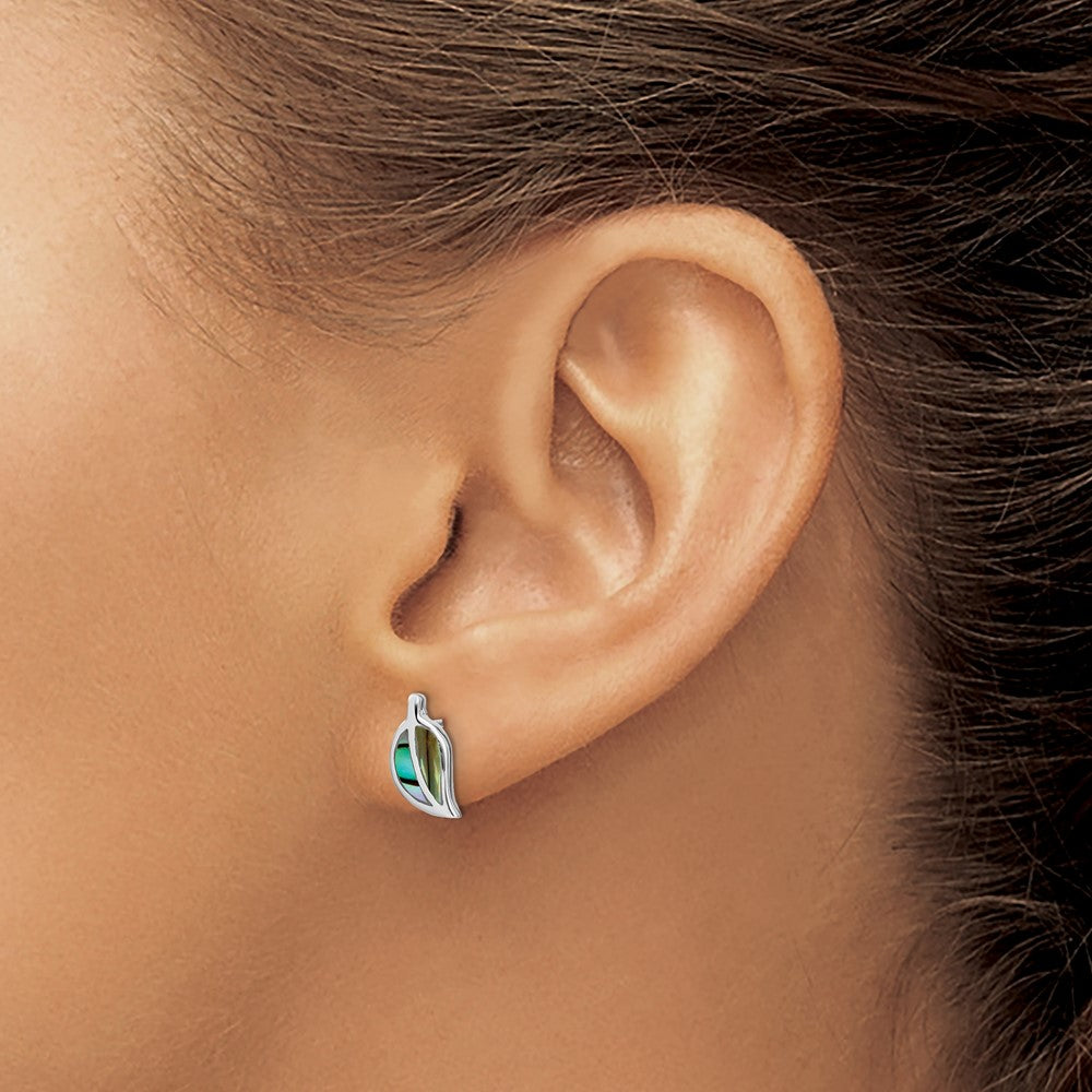 Sterling Silver Rh-Plated Abalone Leaf Post Earrings