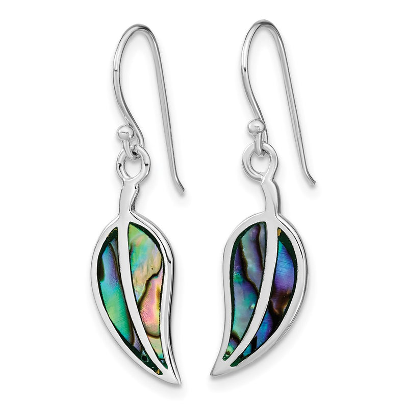 Sterling Silver Rh-Plated Abalone Leaf Shephard Hook Earrings