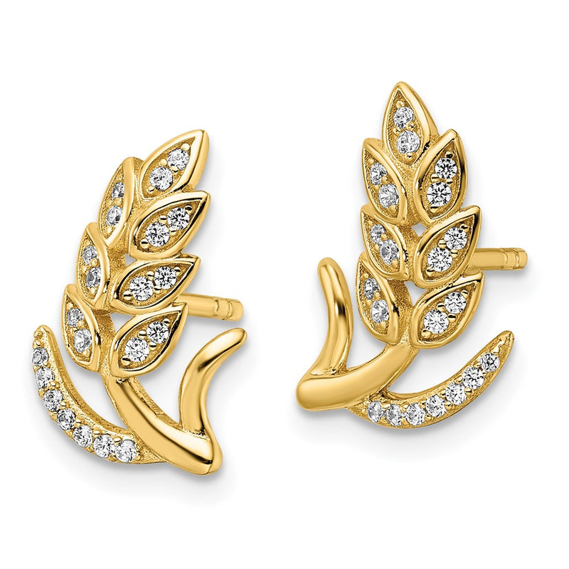 Sterling Silver Cz Gold-Tone Wheat Flower Earrings