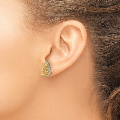 Sterling Silver Cz Gold-Tone Wheat Flower Earrings