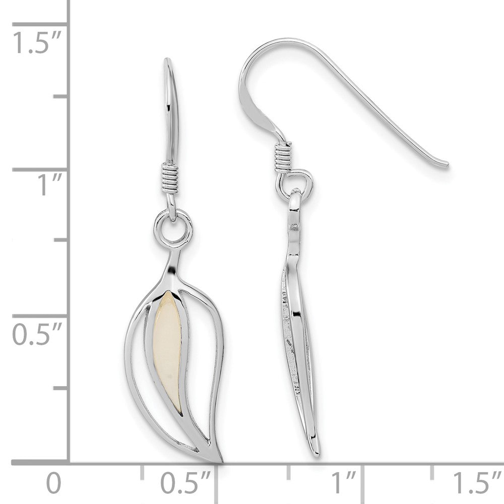 Sterling Silver Rhodium-Plated Polished Mop Leaf Shepherds Hook Earrings
