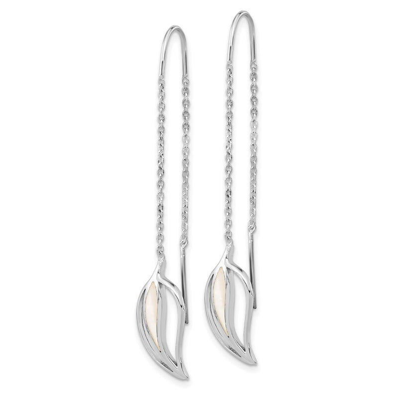 Sterling Silver Rhodium-Plated Polished Mop Leaf Threaded Earrings