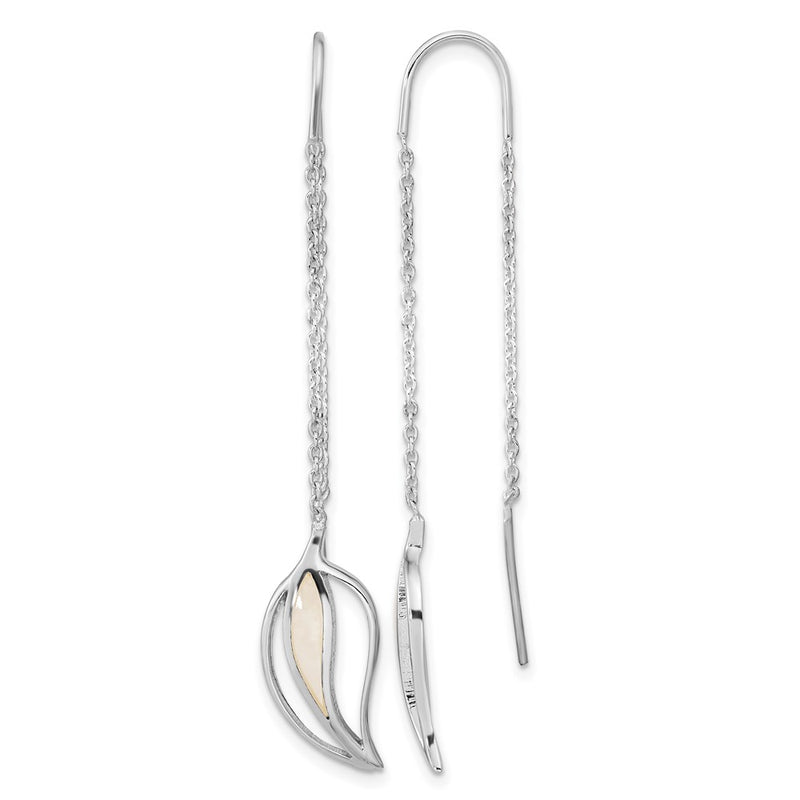 Sterling Silver Rhodium-Plated Polished Mop Leaf Threaded Earrings