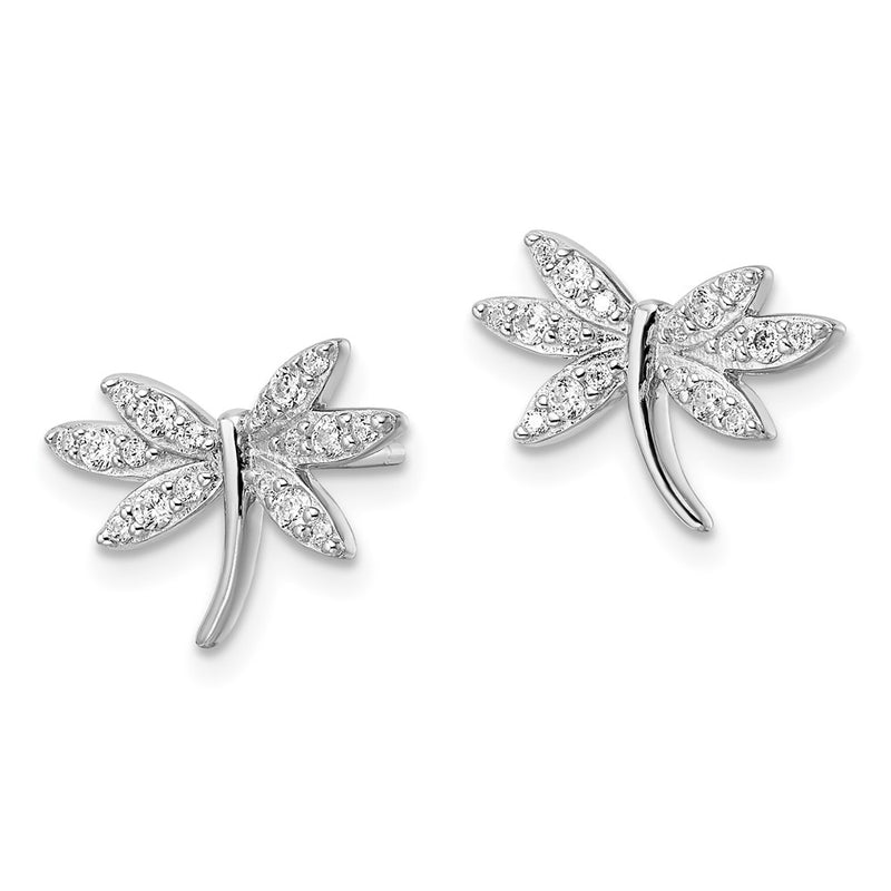 Sterling Silver Rhodium-Plated Cz Dragonfly Post Earrings