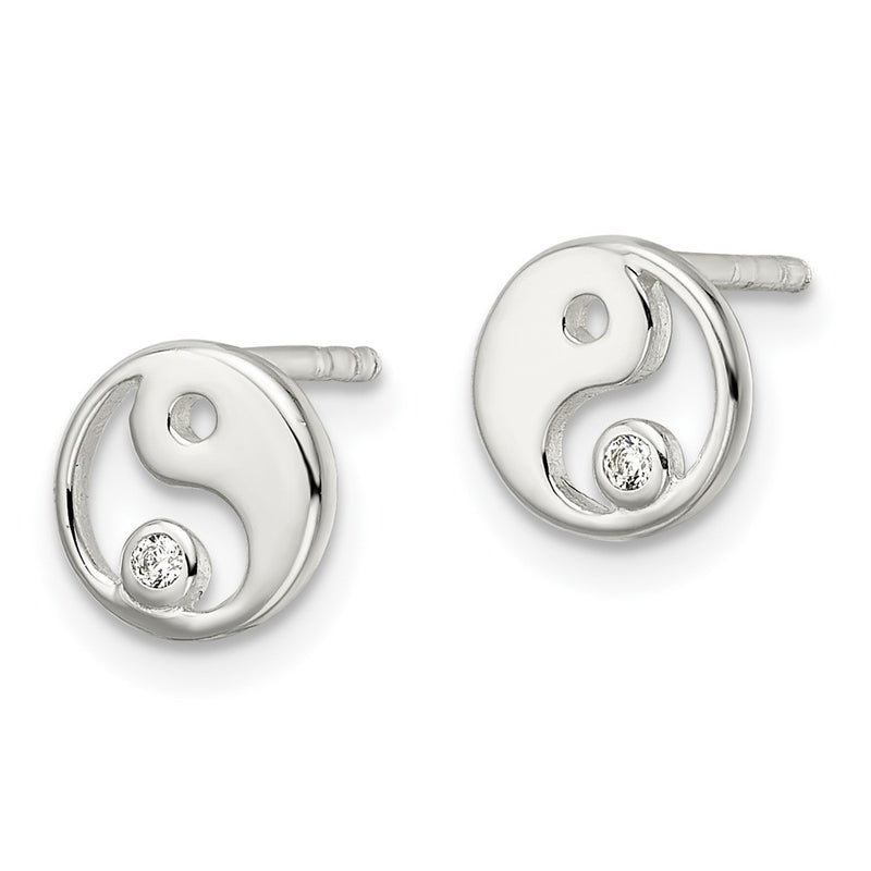Sterling Silver Polished Cz Yin Yang Post Earrings