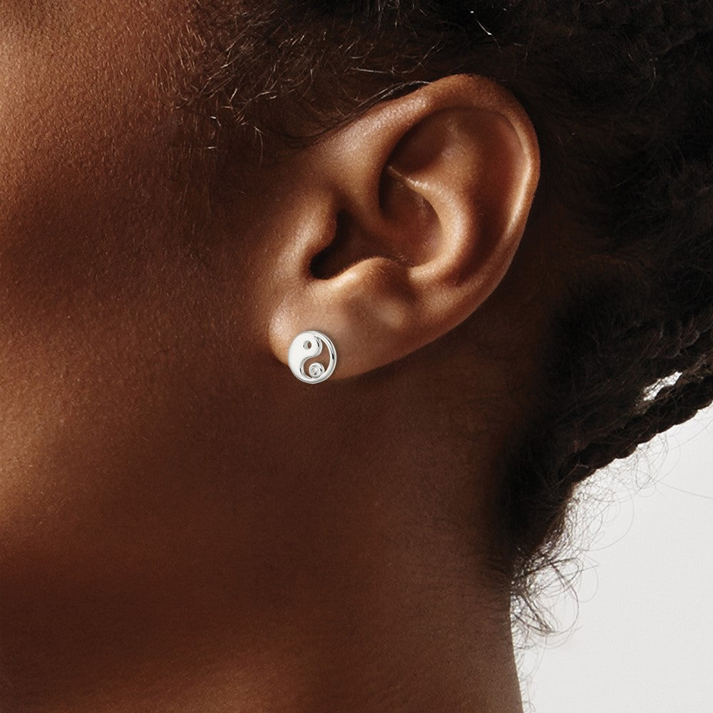 Sterling Silver Polished Cz Yin Yang Post Earrings